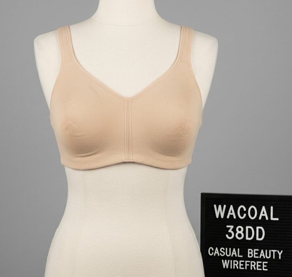 Wacoal Womens 38DD Casual Beauty Wirefree Bra #852247 Beige Beige Toast Soft Cup